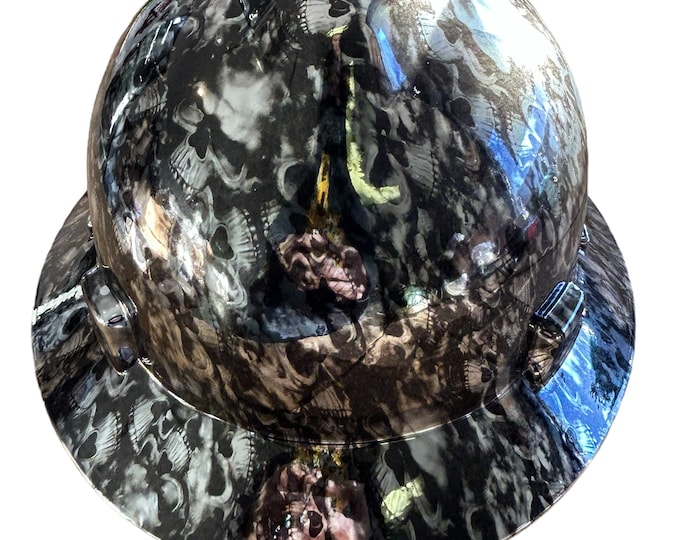 Custom Hard Hat MSA Full Brim Chrome Silver Skulls