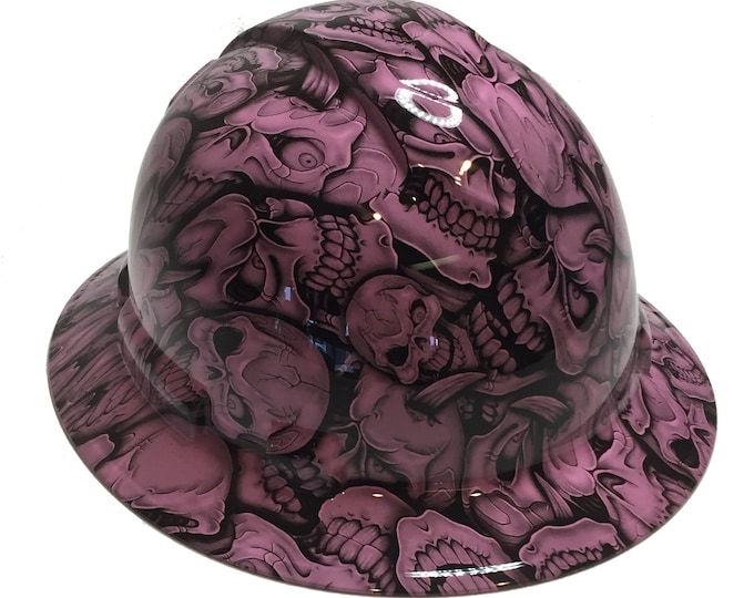 Custom Hard Hat Light Pink Insanity Skulls Full Brim Ridgeline