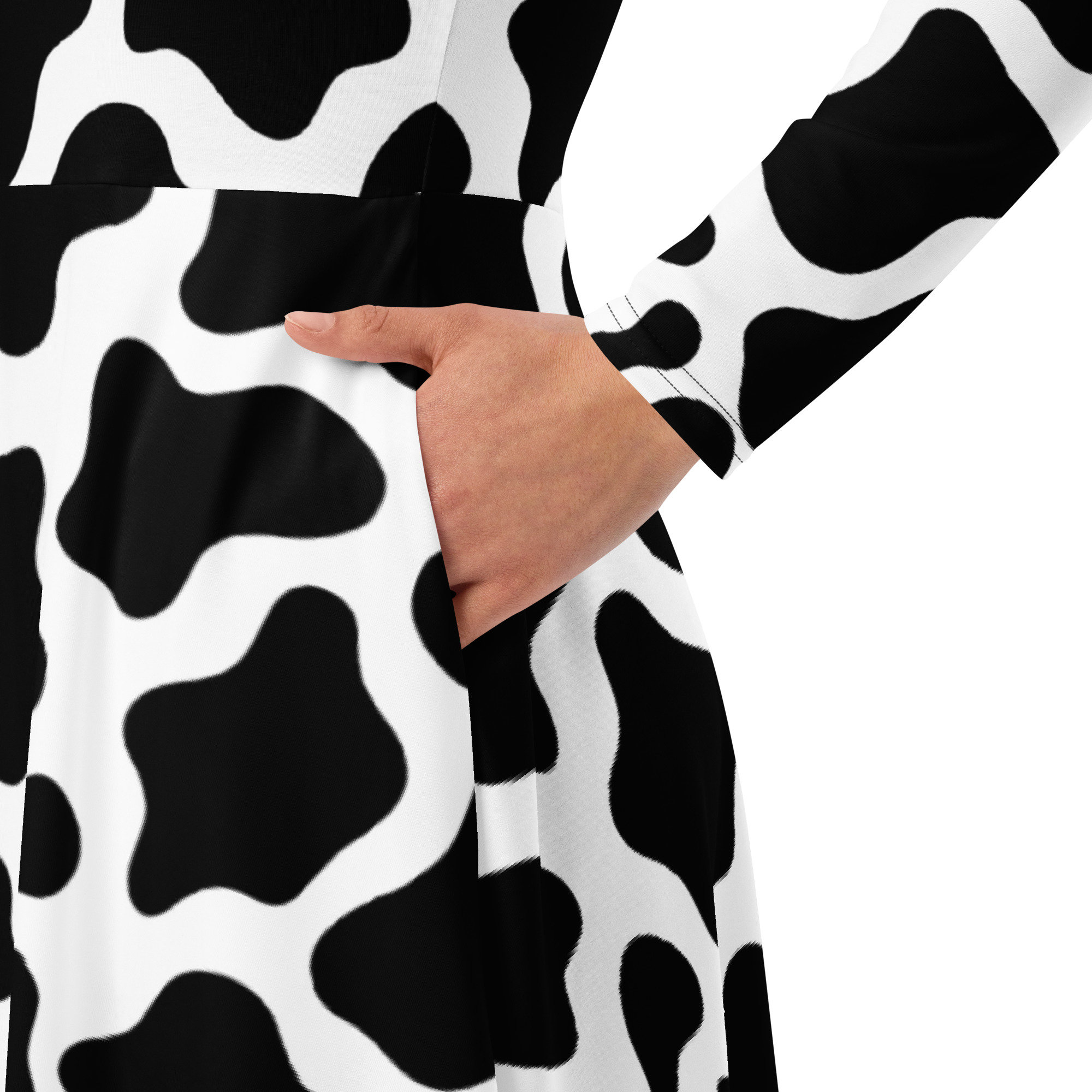 Cow Print All-Over Print Long Sleeve Midi Dress