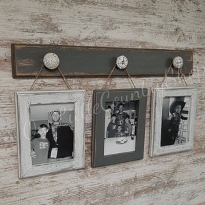 Ensemble de cadre photo vertical rustique 5 x 7, cadeau de shower de mariage, cadeau de pendaison de crémaillère, décoration murale de ferme, décoration vieillie gris et blanc