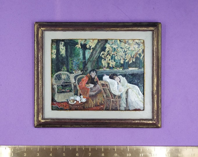 Miniature oil painting version 'Picnic Lunch by Pool, 1876' by Tissot