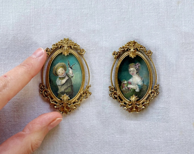 Hand-painted miniature versions of the works of G. J. Drouais. French Rococo