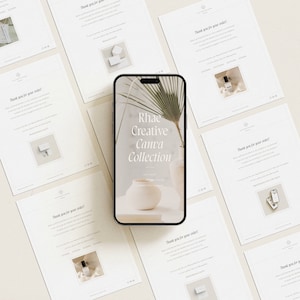 Modelo de logotipo do Canva - Modelo de etiqueta de produto Canva - Modelo de moodboard - Modelo de cartão de visita - Modelo de cartão de nota - Link no site da biografia