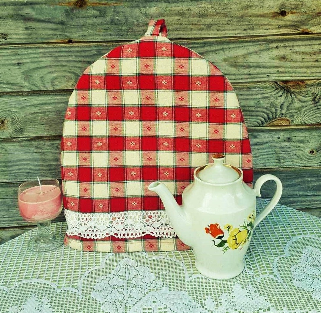 White and Red Plaid Teapot Cozy Coffee Pot Cozy Kitchen Etsy
