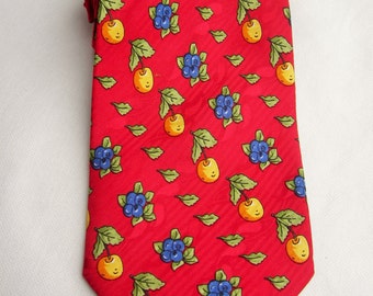 Red Vintage Necktie, Mens Necktie, FREE SHIPPING, Mens tie, Red necktie, Gift for Him, Fruit  Pattern necktie