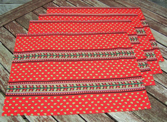 Red Placemats set of 4, Placemat Handmade Dining Supplies, Rustic Country Style, Table Linens, Free shipping,  Home Textiles, RE-USED