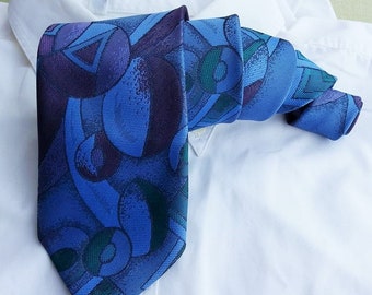 Blue abstract pattern Necktie, Vintage Tie Accessories Mens Necktie, FREE SHIPPING, Vintage Mens neckties, Retro tie