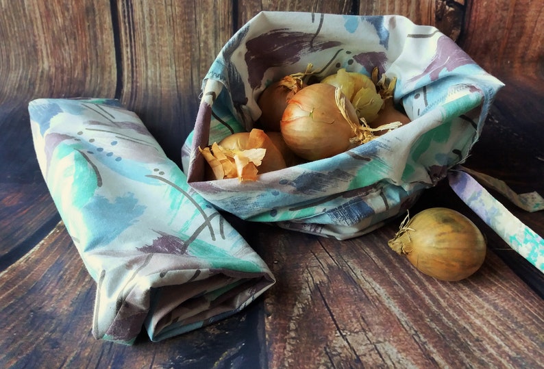Vegetable bag Produce bag, Market bag, Drawstring closure, Reusable bag image 3