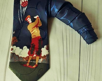 Corbata de golf de seda vintage, corbata de golfista novedosa