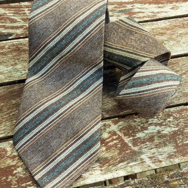 KOSTENLOSER VERSAND, Herren Krawatte, Vintage Krawatte, Herren Krawatte, Braun und Beige gestreifte Krawatte, Geschenk für Ihn, feste Krawatte