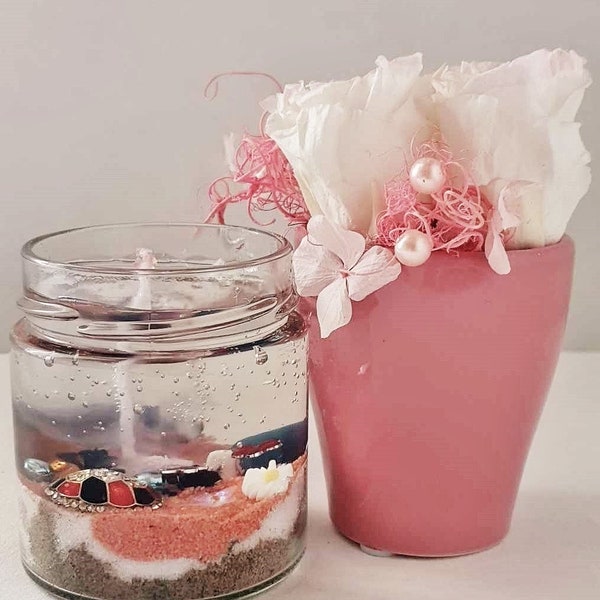 Unique gel Candle with flowers, Handmade candles - Ideal Gift  For A Housewarming Party – Adds Color To A Romantic Candlelight Dinner,