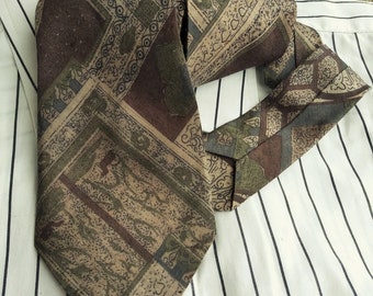 Vintage Necktie, Mens Necktie, FREE SHIPPING, Mens tie, Brown necktie, Gift for Him, Pattern necktie