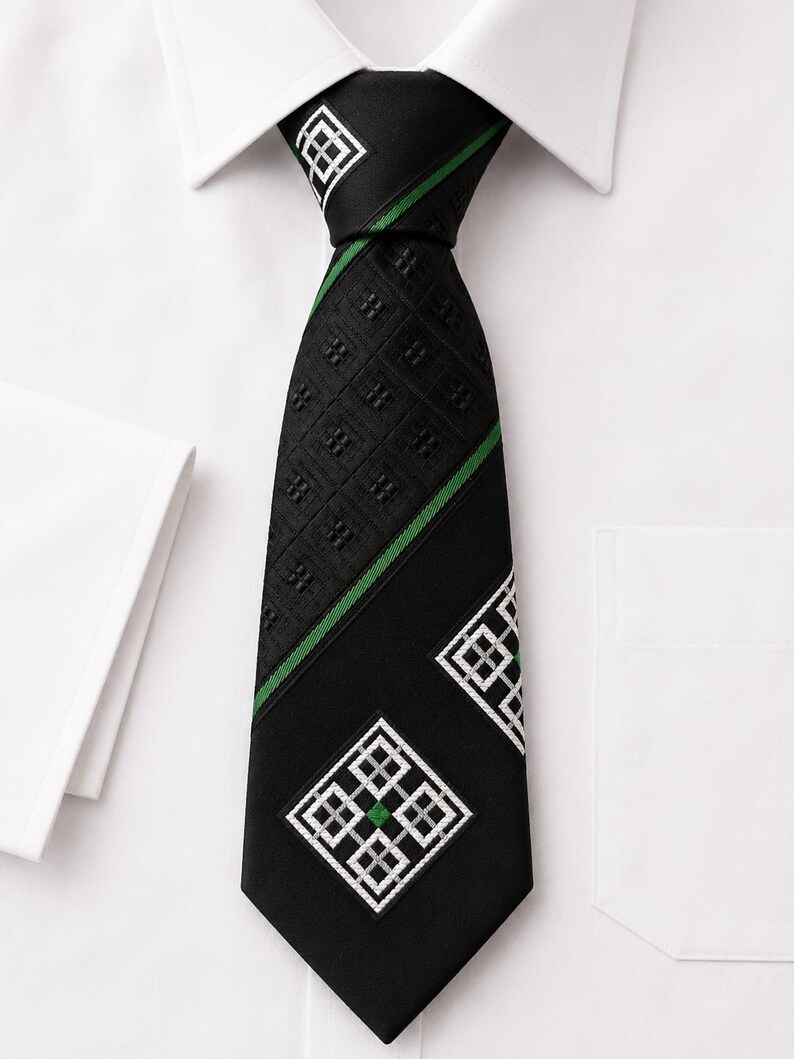 Corbata vintage de poliéster, estampado geométrico retro, accesorio de moda para hombre imagen 1