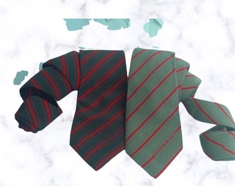 Corbata de seda vintage, corbatas de rayas grises y rojas, fabricadas en Italia.