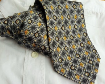 Vintage slips i rent siden, geometriskt mönster, FRI FRAKT, Herrslips, Silverslips, Slipsar, Vintage herrslipsar, Retro slips