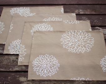 One Beige Placemat, Handmade Dining Supplies, Rustic Country Style, White flowers and  beige colors, Table Linens, Home Textiles