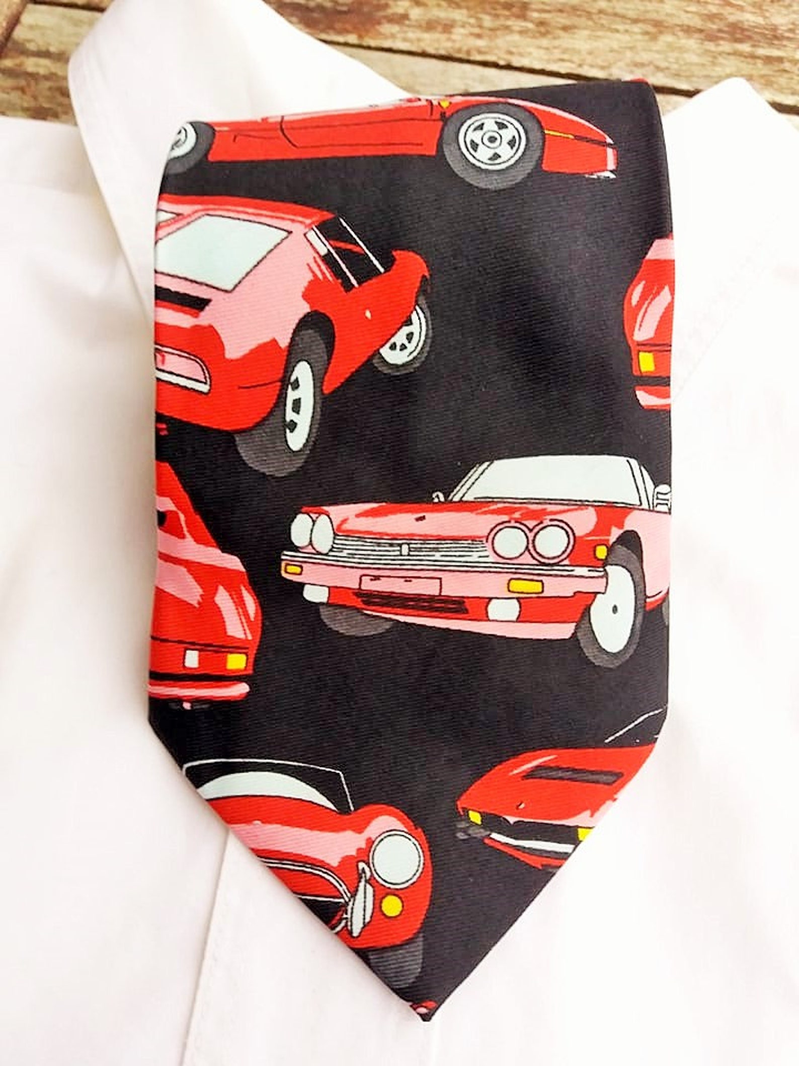 Car Pattern Necktie, Vintage Tie Accessories Mens Necktie, FREE
