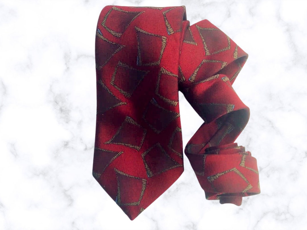 Dark Red Vintage Tie, Geometric Design, Mens Accessories,gift for Him ...