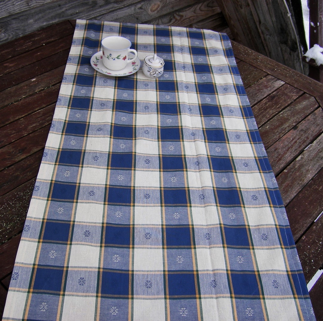 Blue Plaid Table Runner, Handmade Dining Supplies, Rustic Country Style