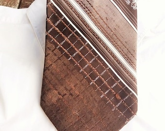 Vintage brun randig slips, Retro herrslips, Slips, FRI FRAKT, Herrslips, brun slips, Vintage herrslipsar,
