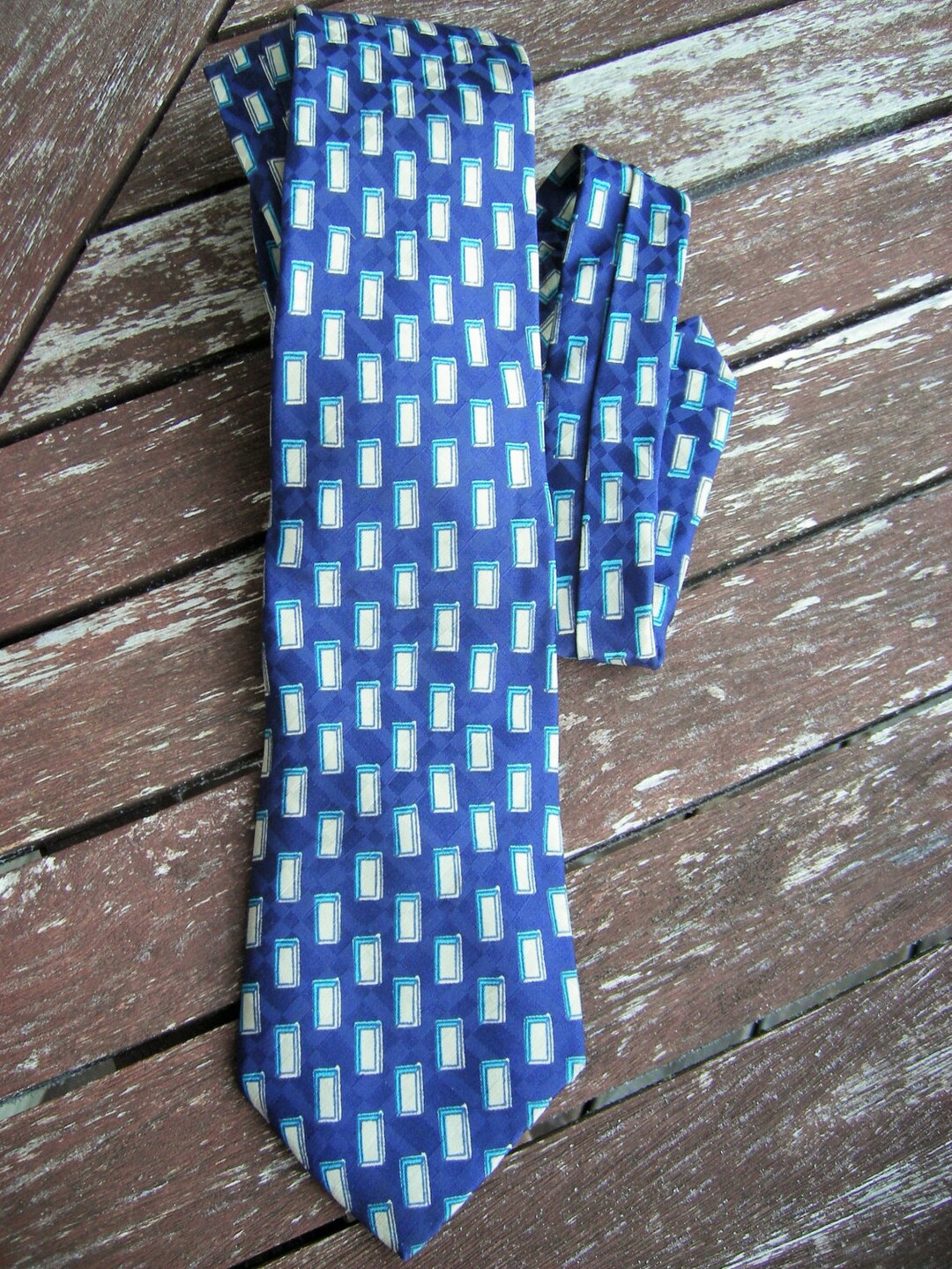 Cravate Vintage Jean Rissert Paris Bleue - Longueur 153 Cm, Occasion Très Bon état