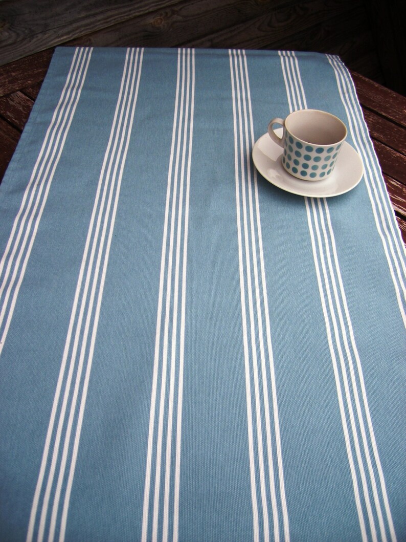 Light Blue striped Table Runner Centerpiece Linen home decor Etsy