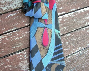Vintage abstrakt slips, polyesterslips, tillverkad i Sverige, vintage slips herrslips, herrslips vintage slipsar, slipsar