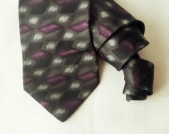 Vintage Carlo Palazzi sidenslips, lila geometrisk retroslips