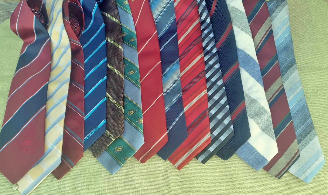 Set of 14 Striped Vintage Neckties, Different Color Pattern Neckties