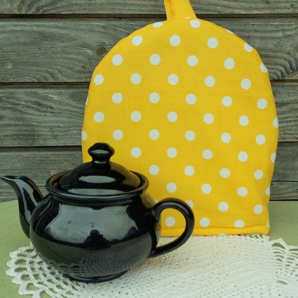 Yellow polka dots Teapot cozy, Fabric Coffee pot cozy, Tea pot cozy
