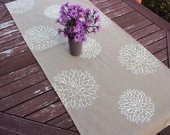 Light Brown Table Runner Handmade Dining Supplies Rustic Country Style White flowers Light brown Table Cloth, Home Textiles