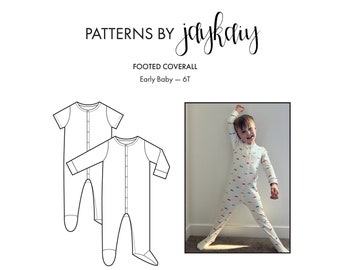 Footed Pajama + mitten sewing pattern - Footie One Piece Pattern - Fold-over mitten - Preemie to 5T - Beginner Friendly Pattern