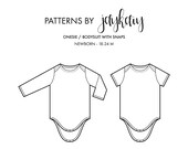 Onesie Pattern - Bodysuit Pattern - Baby Onesie Pattern - Overlap Shoulder Onesie Pattern with PDF Picture Tutorial