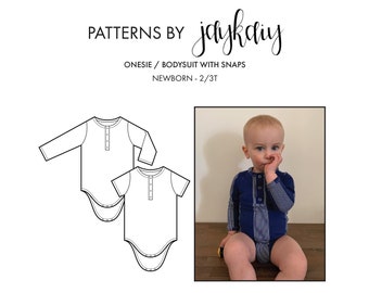 Henley Baby Onesie Sewing Pattern - Buttoned Onesie Pattern - Newborn to 2-3T  - Beginner Friendly Pattern