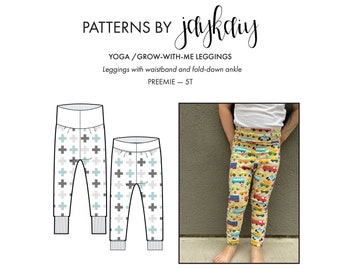 Kids Yoga Legging Sewing Pattern with picture tutorial - Modern Kids Leggings - Stretch Leggings - Preemie-5T - Beginner Friendly Pattern