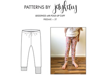 Kids Leggings sewing pattern - Fold-up Ankle - Picture tutorial - Easy Kids Leggings Pattern - Preemie-5T - Beginner Friendly Pattern