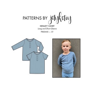 Kid's Henley Tee sewing pattern with picture tutorial - Grandpa shirt - Button down - Unisex - Preemie to 5T - Beginner Pattern with video!