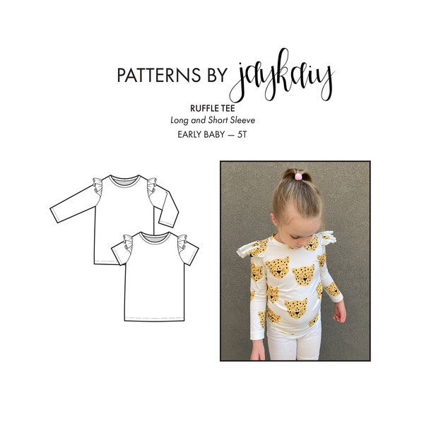 Girl's Flutter Sleeve Tee Sewing Pattern - Flounce Ruffle - Long and short sleeve - Preemie to 5 Years - Beginner Friendly Pattern