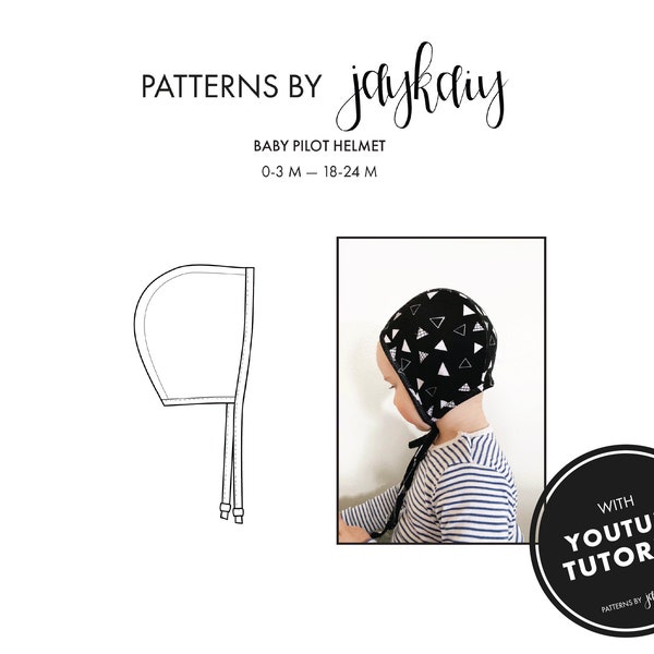 Baby Pilot Helmet Sewing Pattern - Baby Hat - Tie Hat - Baby Helmet Sewing Pattern - 0/3 Months - 24 Months - Beginner Friendly Pattern