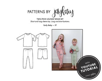 Two-Piece Loungewear Pajama Set (Combo set) sewing pattern with tutorial - Kids Pajama - Easy PJ - Preemie to 5yr - Super beginner-friendly