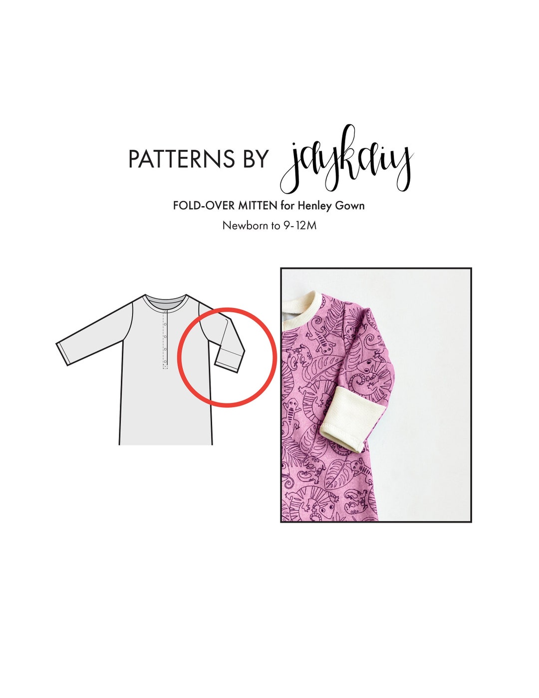 Foldover Mitten ADDON for Henley Gown Pattern NB 9/12M Scratch Mitten