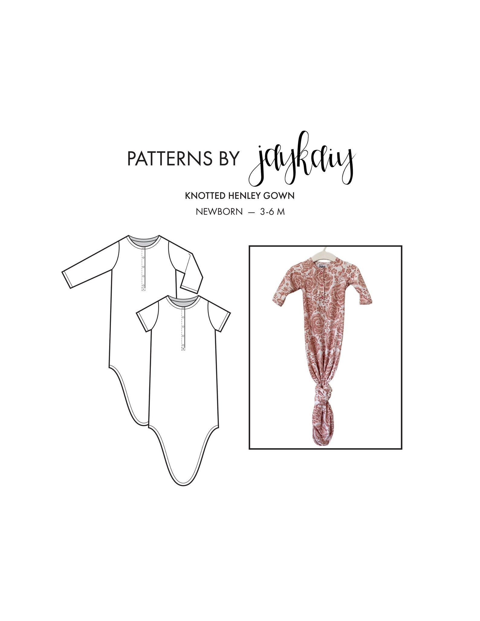Knotted Henley Gown Sewing Pattern with tutorial Newborn to Etsy