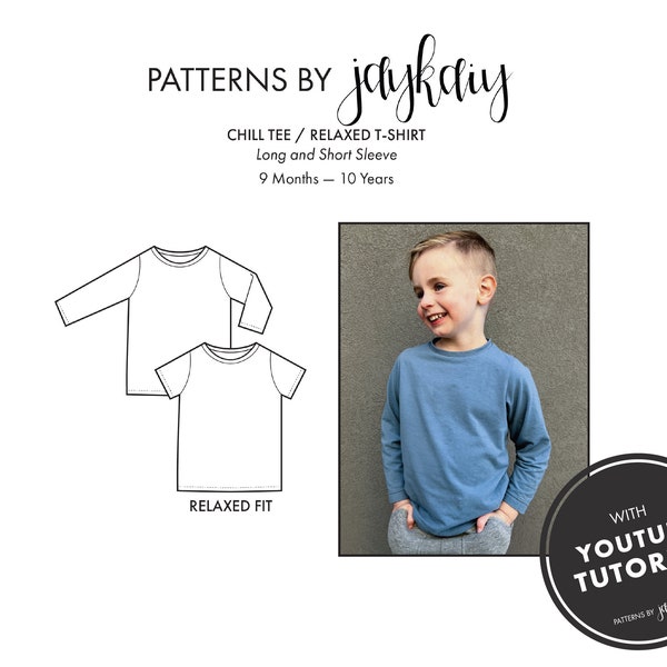 The Chill Tee Pattern - Easy T-shirt - Relaxed Crew Neck Tee  - Easy Kids Top - Pajama Pattern - 9 Mo to 10 Yrs - Beginner Friendly Pattern