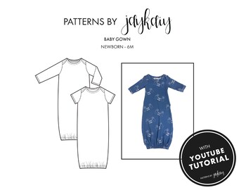 Baby Gown Sewing Pattern with tutorial - Layette Pattern - Baby Grow Pattern - Sleeper - Newborn to 9M - Beginner Friendly Pattern