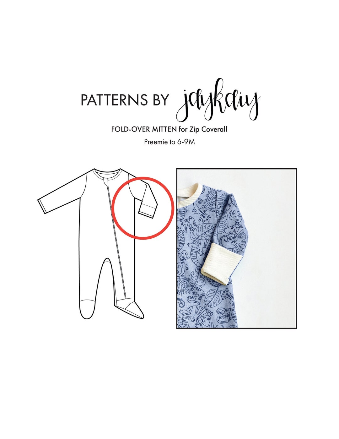 Foldover Mitten ADDON for Zip Coverall Pattern PR 6/9M Scratch Mitten