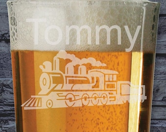 Personalised Train Glass - Laser Etched Whiskey, Highball, Pint or Tankard