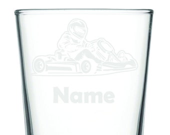 Personalised Go Kart Laser Etched Whiskey / High-Ball / Pint / Tankard Glass