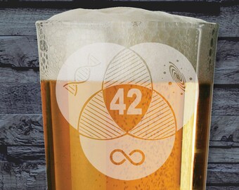 Hitchhiker's Guide to the Galaxy 42 Logo Inspired Laser Etched Whiskey / High-Ball / Pint / Tankard Glass