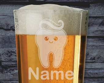 Dentist Tooth Laser Etched Whiskey / High-Ball / Pint / Tankard Glass