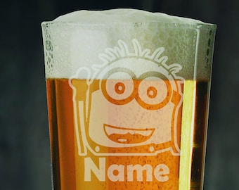 Personalised Minion Etched Laser Etched Whiskey / High-Ball / Pint / Tankard Glass